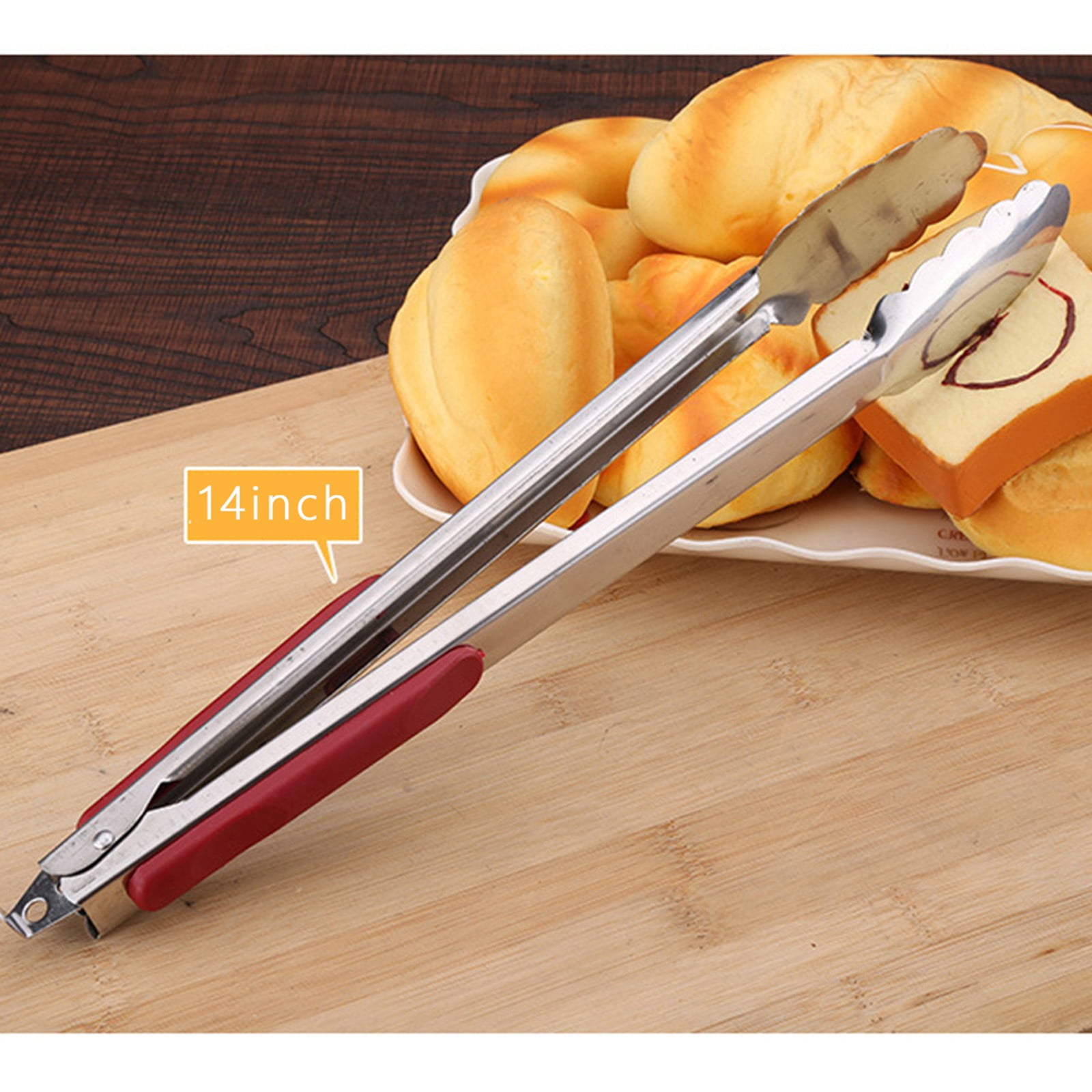 12-Inch Stainless Steel Kitchen Tongs with Locking Ring - Heavy Duty BBQ Grill Tongs for Cooking, Flipping Burgers, Serving Salad - Non-Slip Rubber Handle, Dishwasher Safe 14*1.57 - Image 1