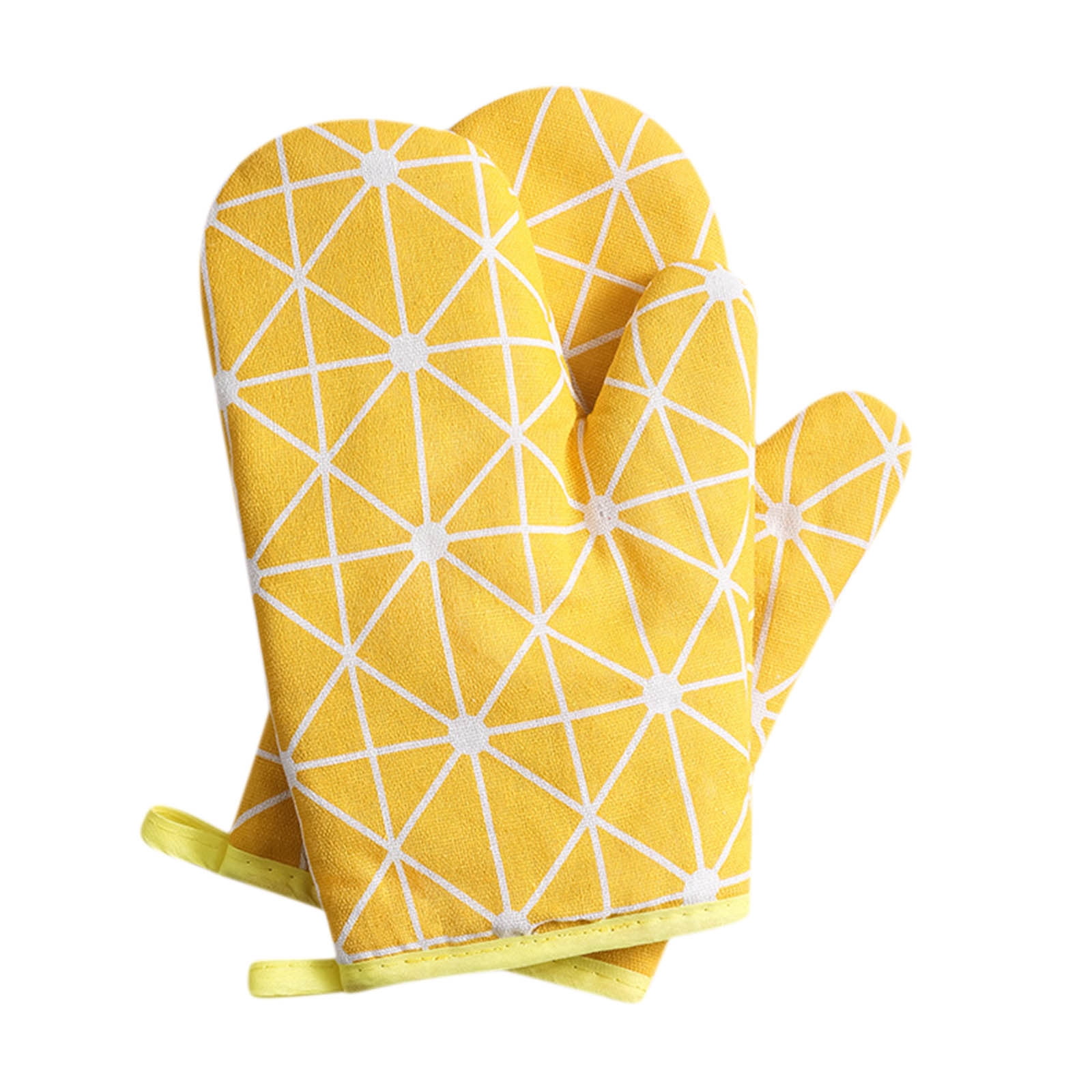 Heat Resistant Oven Gloves,Extra Thick Cotton Kitchen Mitts for Baking, Grilling, BBQ,Non-Slip Microwave & Pot Holder with Hanging Loop,Insulated Hot Pads for Women/Men Yellow - Image 1