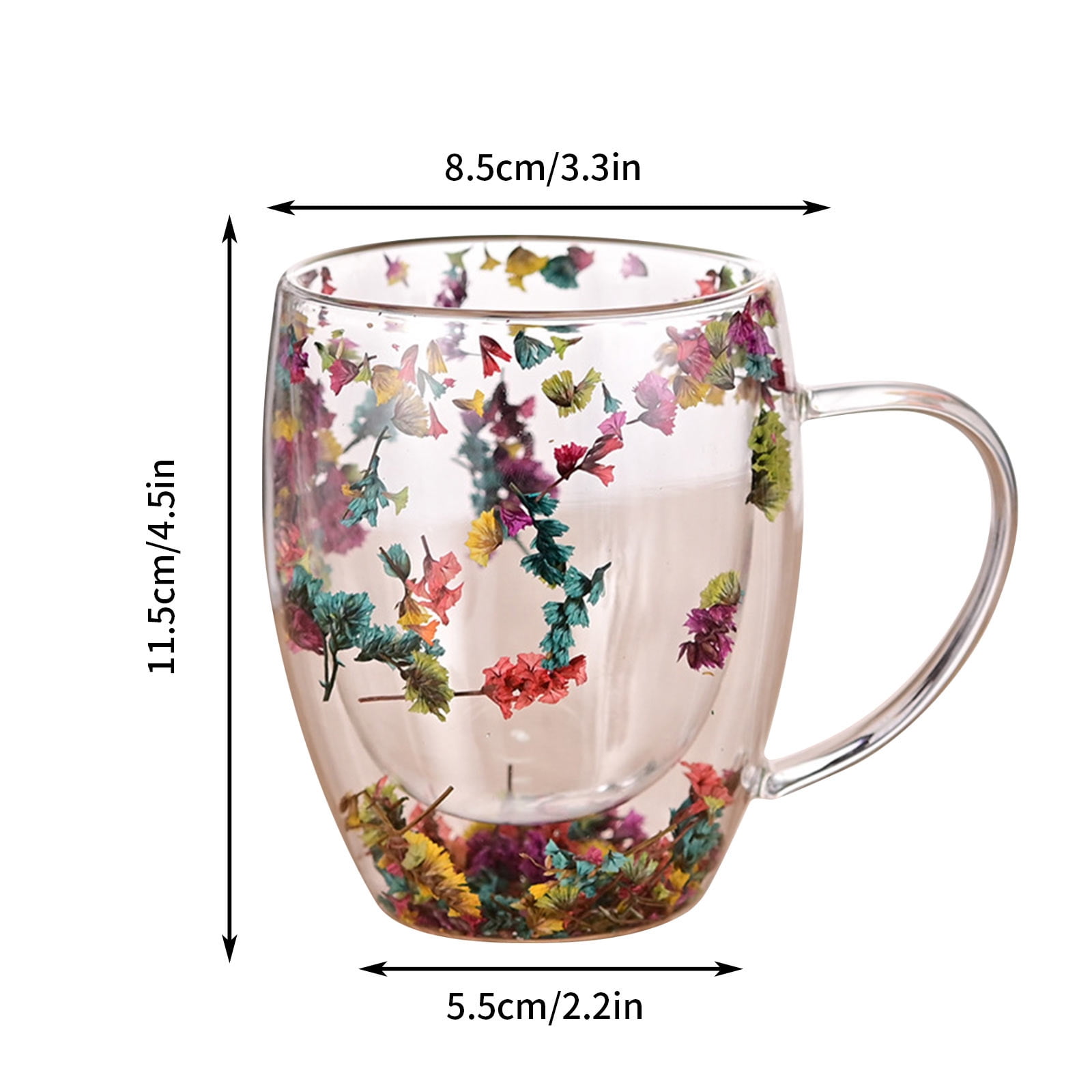 Double-Wall Insulated Glass Mug with Handle,High Borosilicate Glass Coffee Cup for Hot & Cold Drinks - Decorative with Flowers/Shells/Glitter,Tea, Latte, Iced Beverage Cup S01 - Image 3