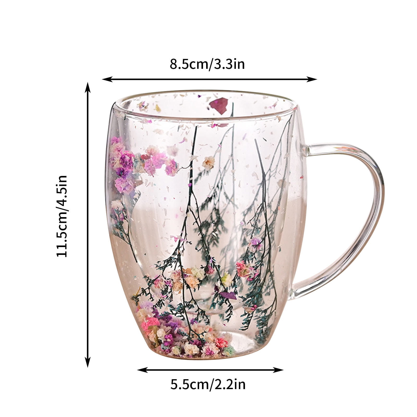 Double-Wall Insulated Glass Mug with Handle,High Borosilicate Glass Coffee Cup for Hot & Cold Drinks - Decorative with Flowers/Shells/Glitter,Tea, Latte, Iced Beverage Cup S01 - Image 5