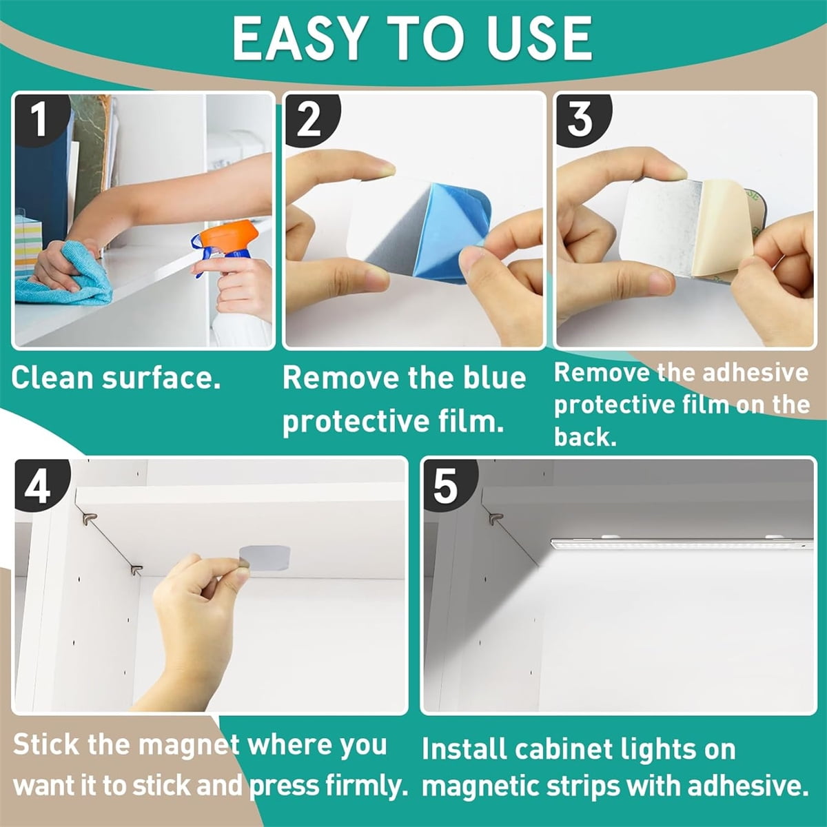 Under Cabinet Lights Magnetic Stickys,Tutuviw 12 Pcs Replacement Magnetic Strips with Adhesive Backing for Cabinet Lighting,Iron Sheet Sticky Adhesive Metal Plates for Magnetic Mounts - Image 5