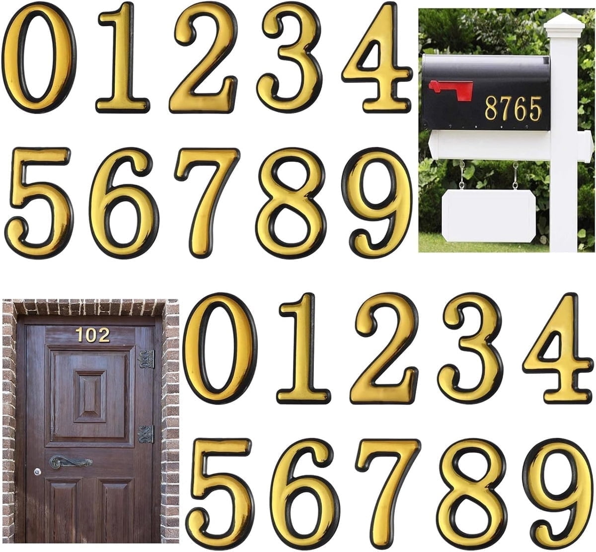 2 Inch 3D Mailbox Numbers for Outside,Tutuviw 0-9 Gold House Numbers for Mailbox,Self-Adhesive Mailbox Numbers,Door Address Numbers Stickers for Outside Apartment House Room Office Trash Bins (Gold) - Image 1