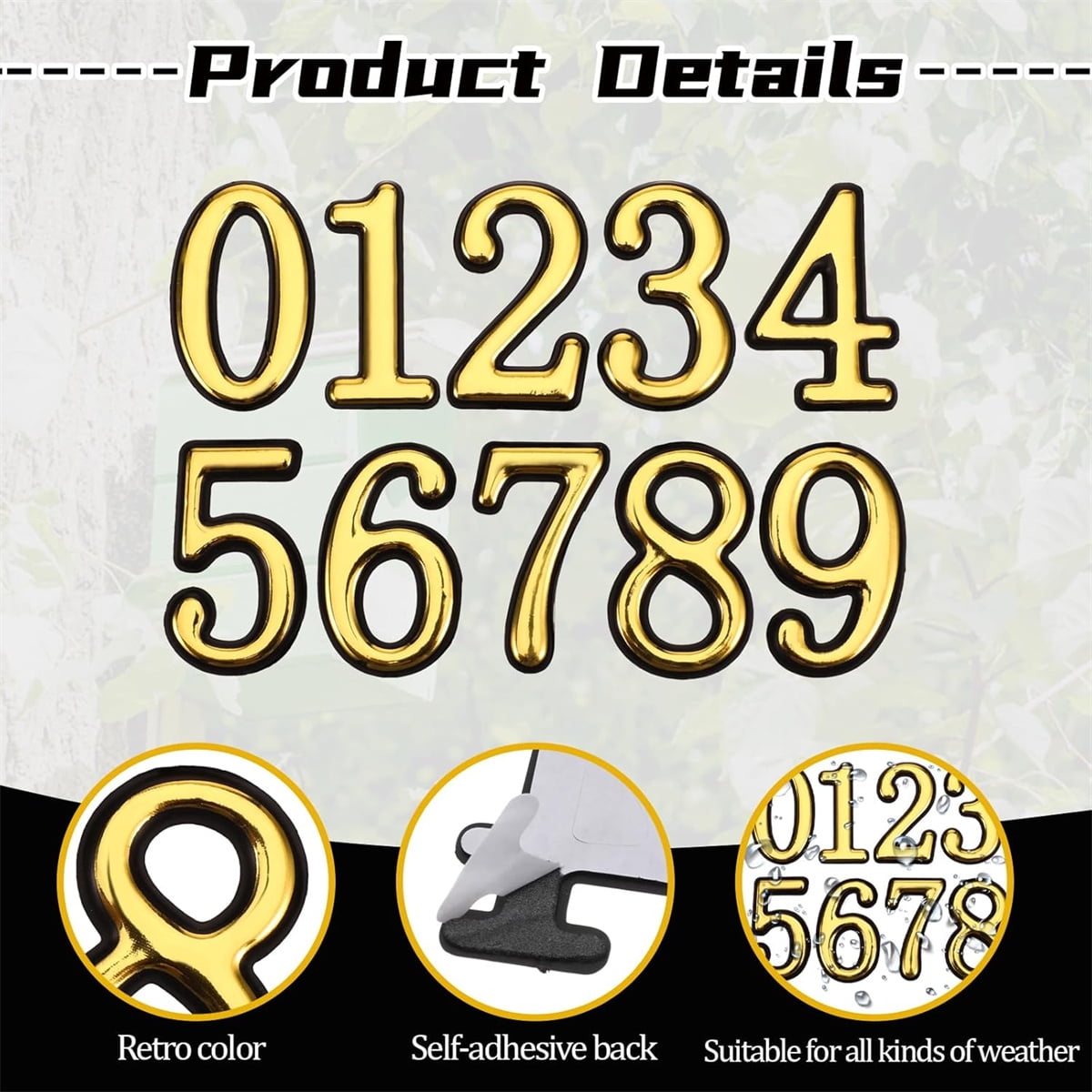 2 Inch 3D Mailbox Numbers for Outside,Tutuviw 0-9 Gold House Numbers for Mailbox,Self-Adhesive Mailbox Numbers,Door Address Numbers Stickers for Outside Apartment House Room Office Trash Bins (Gold) - Image 3