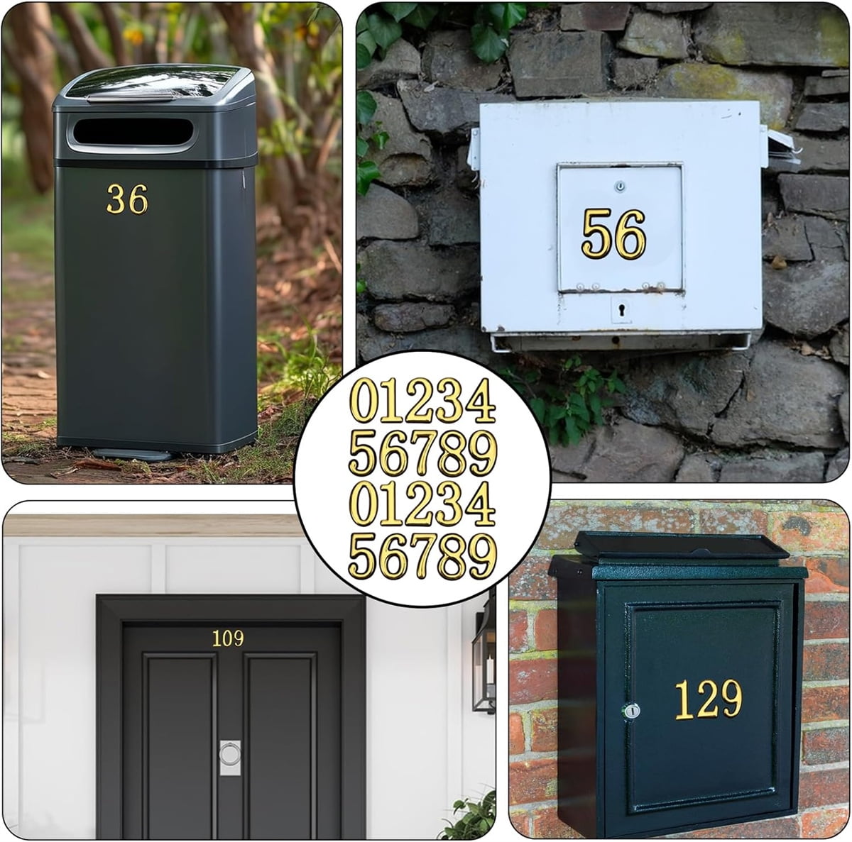 2 Inch 3D Mailbox Numbers for Outside,Tutuviw 0-9 Gold House Numbers for Mailbox,Self-Adhesive Mailbox Numbers,Door Address Numbers Stickers for Outside Apartment House Room Office Trash Bins (Gold) - Image 6