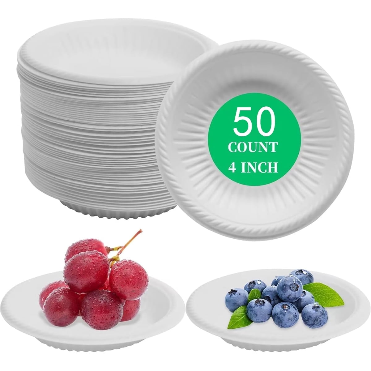 Dessert Paper Plates,Tutuviw 50 Count 4 Inch Mini Disposable Starch Plates,Heavy Duty Uncoated Plates,Round Cake Appetizer Dinner Paper Plates for Holiday Wedding Graduation Christmas Party, White - Image 1