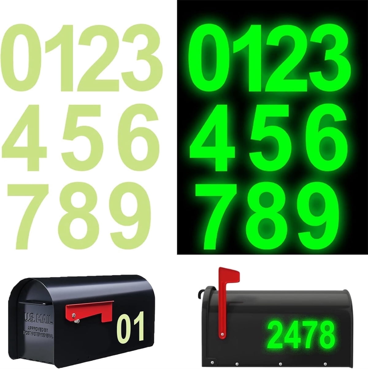 Tutuviw 30 Pcs Glow-in-Dark Mailbox Number Stickers,Reflective Number Mailbox Decals,Waterproof Vinyl Stickers for Signs,Door,Cars,Trucks Home,Business,Address (0-9 Numbers) - Image 1