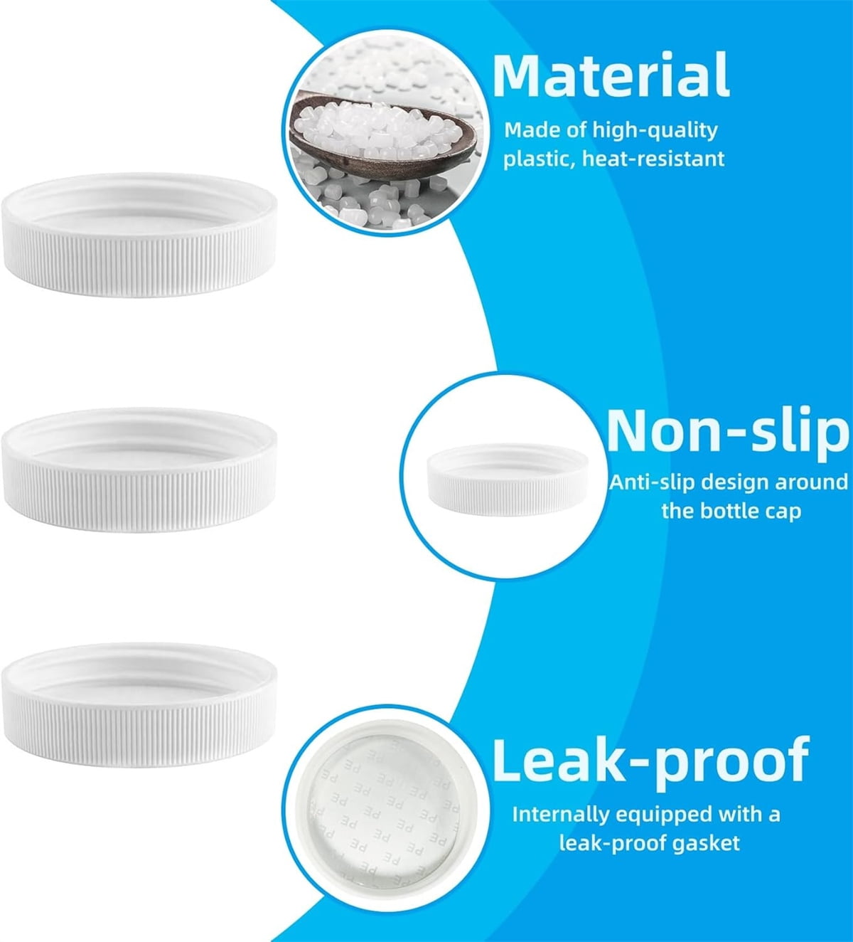Tutuviw 6 Pcs 3 and 5 Gallon Jug Cap,Reusable 53mm Replacement Cap,Non Spill Water Bottle Dispenser Caps,Screw Seal Caps Lids,Threaded Bottle Caps,Plastic Bottles Caps,Anti Splash (White) - Image 3