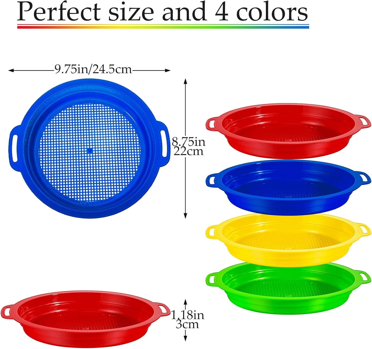 4 Pcs Sand Sifters,Tutuviw Plastic Sand Sifter,Large Sand Strainer,Sand Toys for Digging Picking Up Shells,Shark Teeth,Sand Mesh Strainer,Lightweight Plastic Sieve Hand Strainer for Sand,4 Colors - Image 2