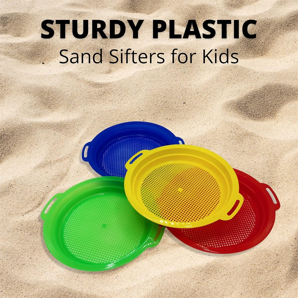 4 Pcs Sand Sifters,Tutuviw Plastic Sand Sifter,Large Sand Strainer,Sand Toys for Digging Picking Up Shells,Shark Teeth,Sand Mesh Strainer,Lightweight Plastic Sieve Hand Strainer for Sand,4 Colors - Image 3