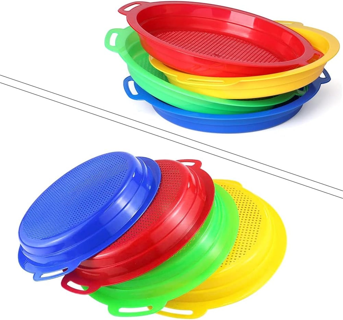 4 Pcs Sand Sifters,Tutuviw Plastic Sand Sifter,Large Sand Strainer,Sand Toys for Digging Picking Up Shells,Shark Teeth,Sand Mesh Strainer,Lightweight Plastic Sieve Hand Strainer for Sand,4 Colors - Image 8