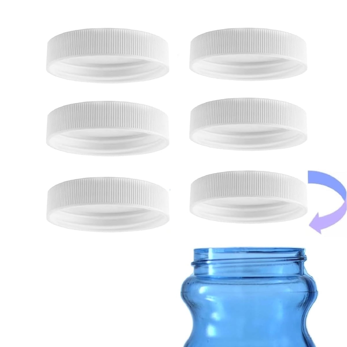 Tutuviw 6 Pack 53mm Reusable Water Jug Caps,Threaded/Screw-On Caps,Non-Spilling Lids for 3 and 5 Gallon Water Jug,Water Bottle Cover Screw Top,Plastic Water Bottles Replacement Lids,White - Image 1