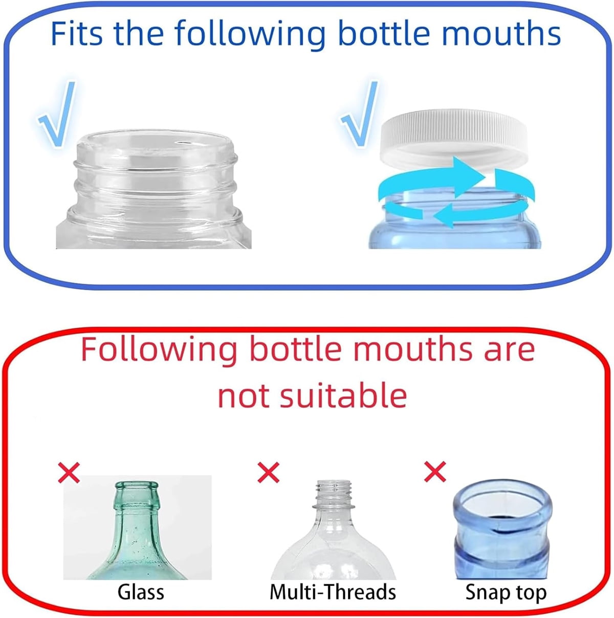Tutuviw 6 Pack 53mm Reusable Water Jug Caps,Threaded/Screw-On Caps,Non-Spilling Lids for 3 and 5 Gallon Water Jug,Water Bottle Cover Screw Top,Plastic Water Bottles Replacement Lids,White - Image 6