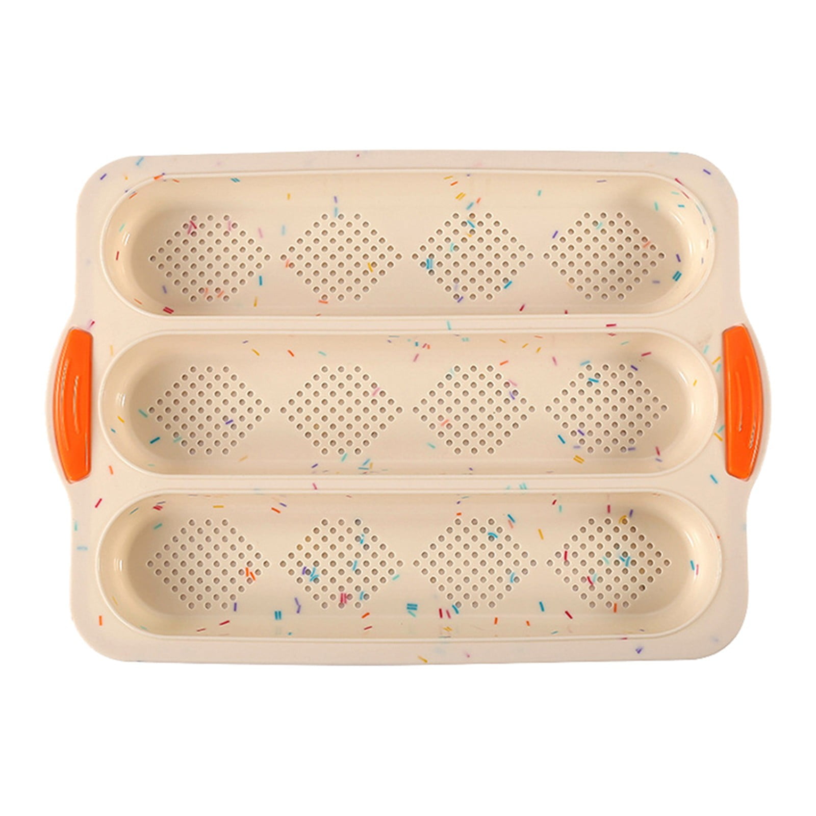 3-Slot French Bread Pan - Non Stick Silicone Baguette Mold for Hoagie, Sub Roll & Hot Dog Buns - Oven Safe Baking Tray with Vent Holes (Beige) Clearance B - Image 2