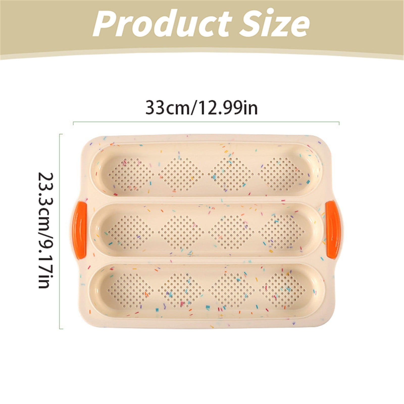 3-Slot French Bread Pan - Non Stick Silicone Baguette Mold for Hoagie, Sub Roll & Hot Dog Buns - Oven Safe Baking Tray with Vent Holes (Beige) Clearance D - Image 3