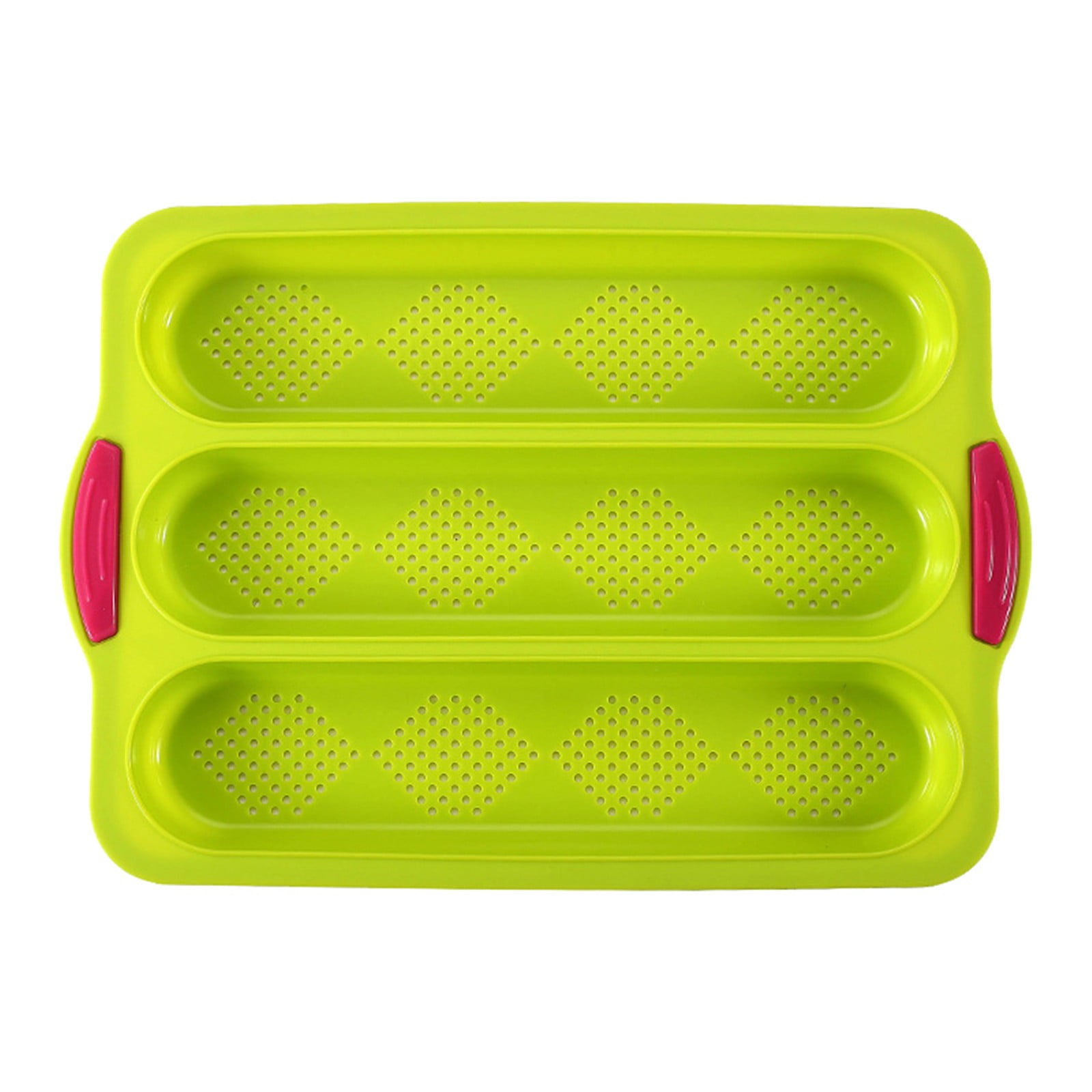 3-Slot French Bread Pan - Non Stick Silicone Baguette Mold for Hoagie, Sub Roll & Hot Dog Buns - Oven Safe Baking Tray with Vent Holes (Beige) Clearance Green - Image 2