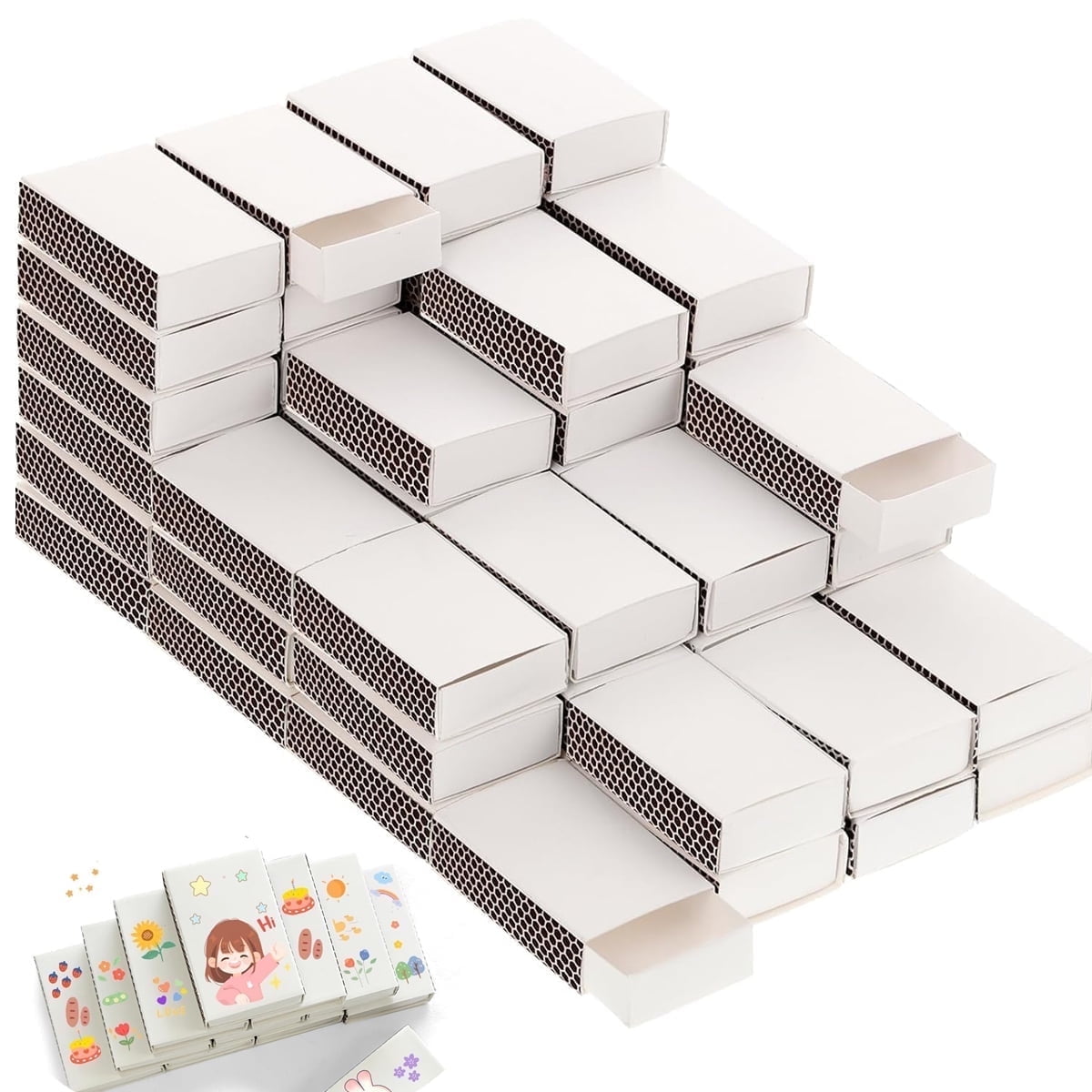 Blank Matches Containers,Tutuviw 50 Pcs Blank Match Storage Boxes Bulk,Fireplace Matches Holder Decorative with Double-Sided Striker for Guests Birthday Bridal Shower Party Favor(White,2.2x1.4x0.6in) - Image 1