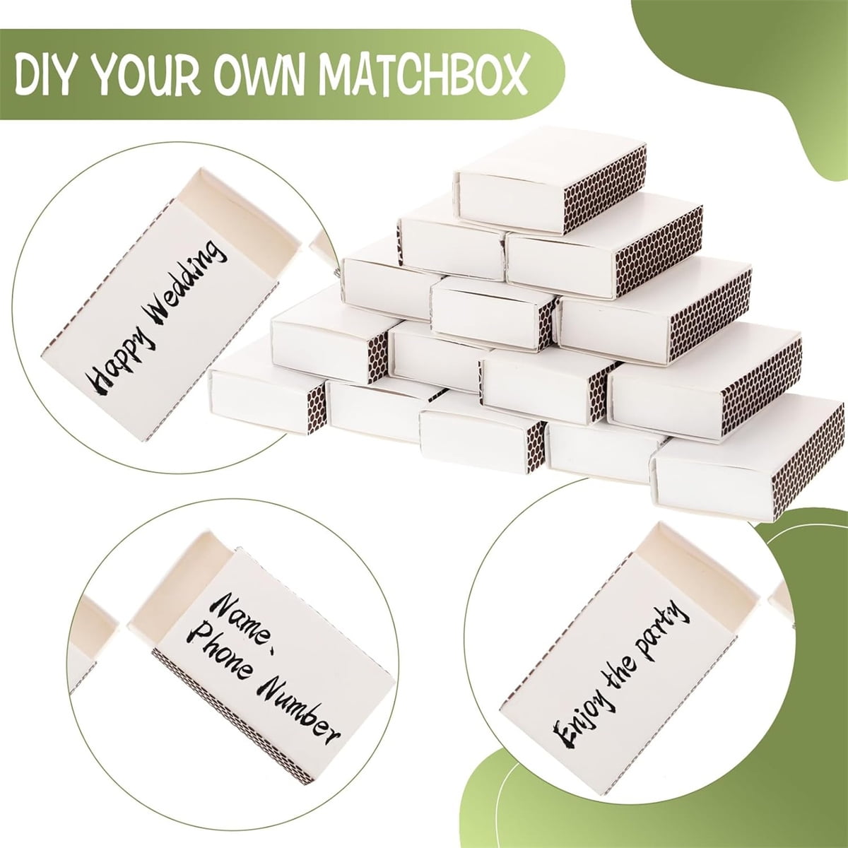 Blank Matches Containers,Tutuviw 50 Pcs Blank Match Storage Boxes Bulk,Fireplace Matches Holder Decorative with Double-Sided Striker for Guests Birthday Bridal Shower Party Favor(White,2.2x1.4x0.6in) - Image 3