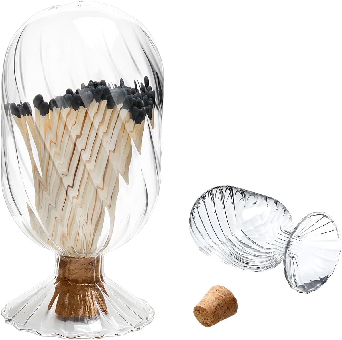Empty Glass Helix Spiral Cloche Jar,Tutuviw Helix Shaped Glass Matches Cloche Decorative,Clear Decorative Match Holder Jar with Cork Stopper for Candle Display,Holds Cotton Swabs,Toothpicks - Image 1