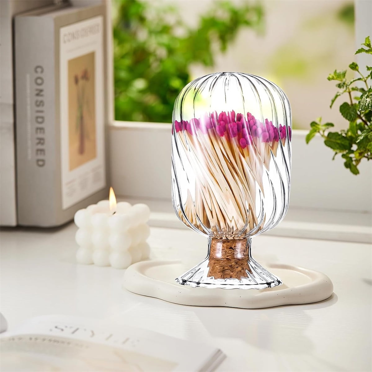 Empty Glass Helix Spiral Cloche Jar,Tutuviw Helix Shaped Glass Matches Cloche Decorative,Clear Decorative Match Holder Jar with Cork Stopper for Candle Display,Holds Cotton Swabs,Toothpicks - Image 6