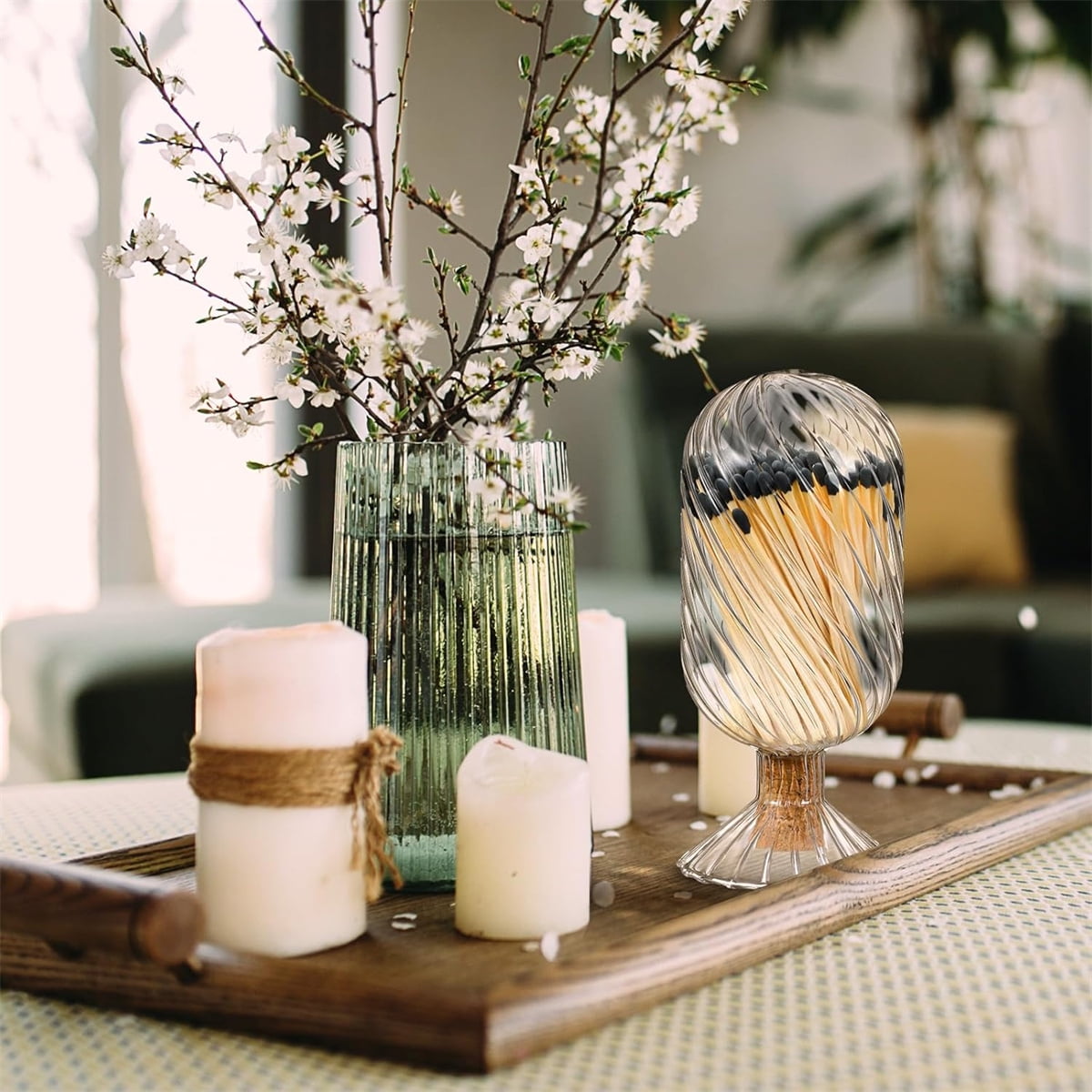 Empty Glass Helix Spiral Cloche Jar,Tutuviw Helix Shaped Glass Matches Cloche Decorative,Clear Decorative Match Holder Jar with Cork Stopper for Candle Display,Holds Cotton Swabs,Toothpicks - Image 7