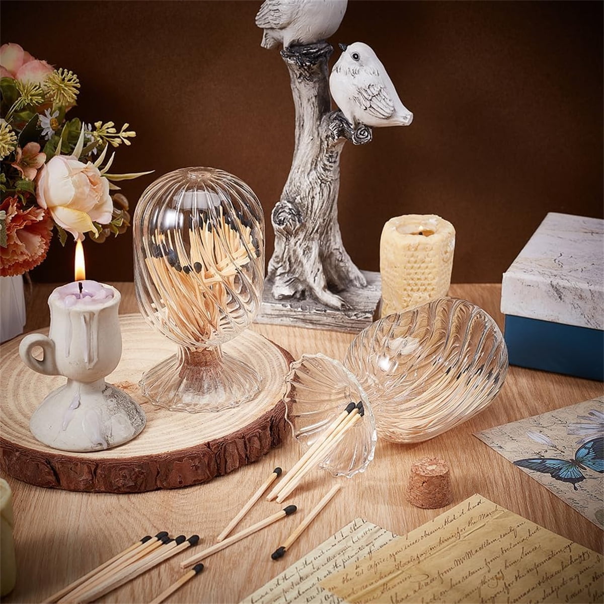 Empty Glass Helix Spiral Cloche Jar,Tutuviw Helix Shaped Glass Matches Cloche Decorative,Clear Decorative Match Holder Jar with Cork Stopper for Candle Display,Holds Cotton Swabs,Toothpicks - Image 8