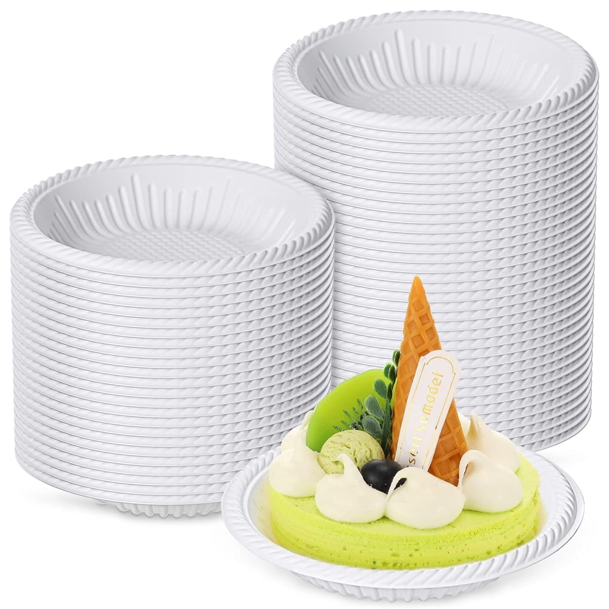 Tutuviw 50 Count 4 Inch Small Paper Plates,Round Paper Starch Plates,Heavy Duty Paper Starch Plates,Mini Disposable Party Bowls Bulk for Dessert,Cake,Appetizer,Dinner(White) - Image 1