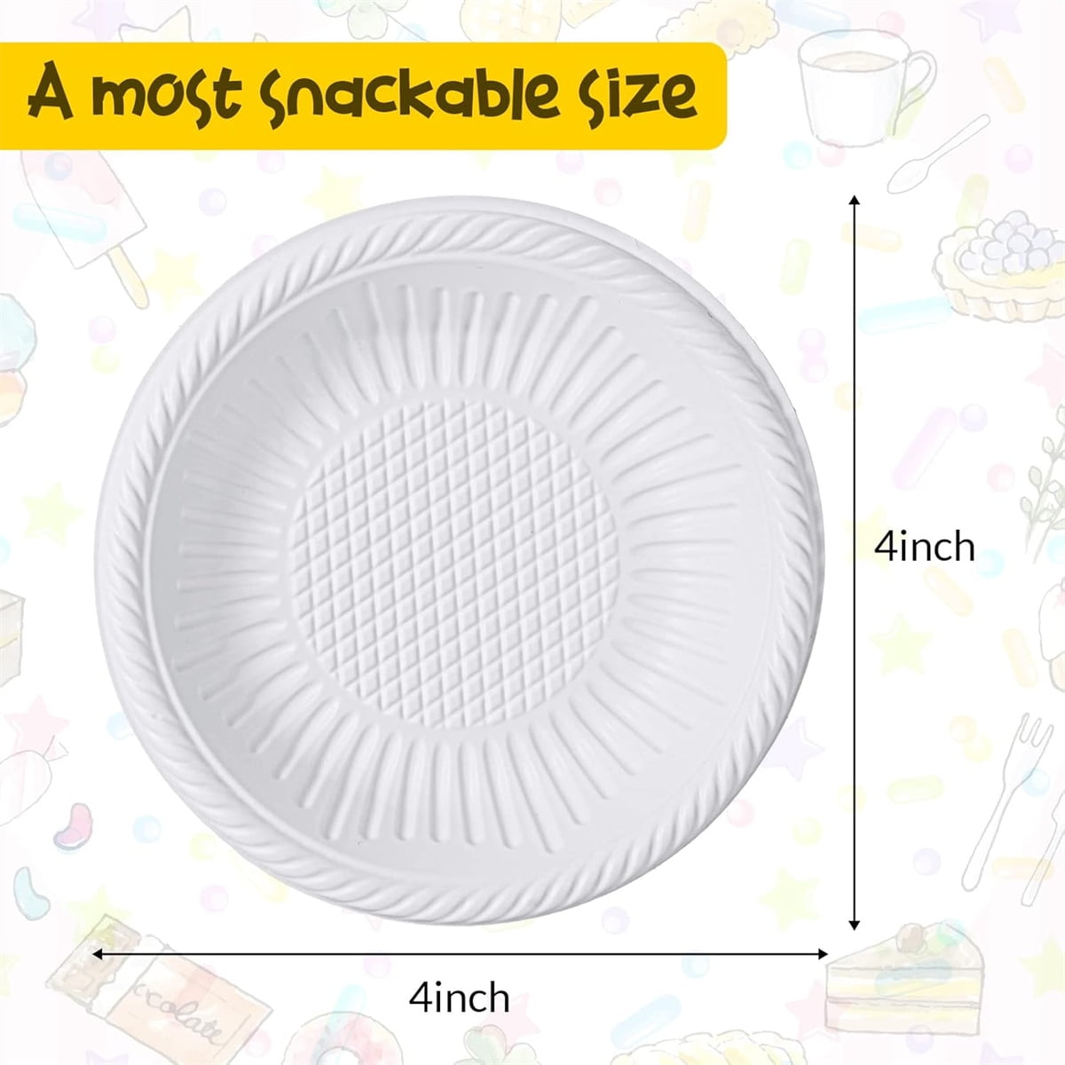 Tutuviw 50 Count 4 Inch Small Paper Plates,Round Paper Starch Plates,Heavy Duty Paper Starch Plates,Mini Disposable Party Bowls Bulk for Dessert,Cake,Appetizer,Dinner(White) - Image 2