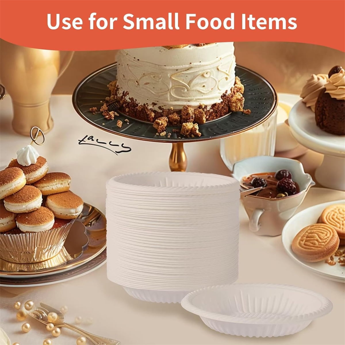 Tutuviw 50 Count 4 Inch Small Paper Plates,Round Paper Starch Plates,Heavy Duty Paper Starch Plates,Mini Disposable Party Bowls Bulk for Dessert,Cake,Appetizer,Dinner(White) - Image 4