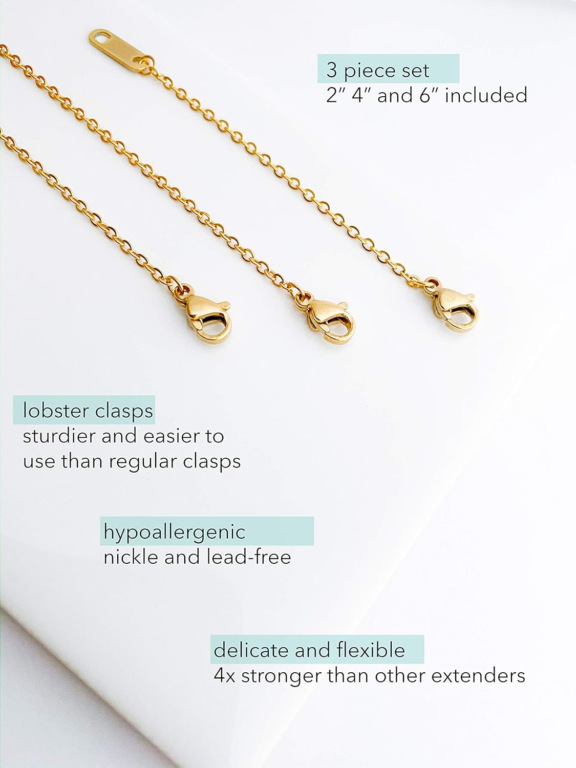 18k Gold Plated Necklace Extenders Delicate Necklace Extender Chain Set for Women 3 Piece Set, Extensions 2