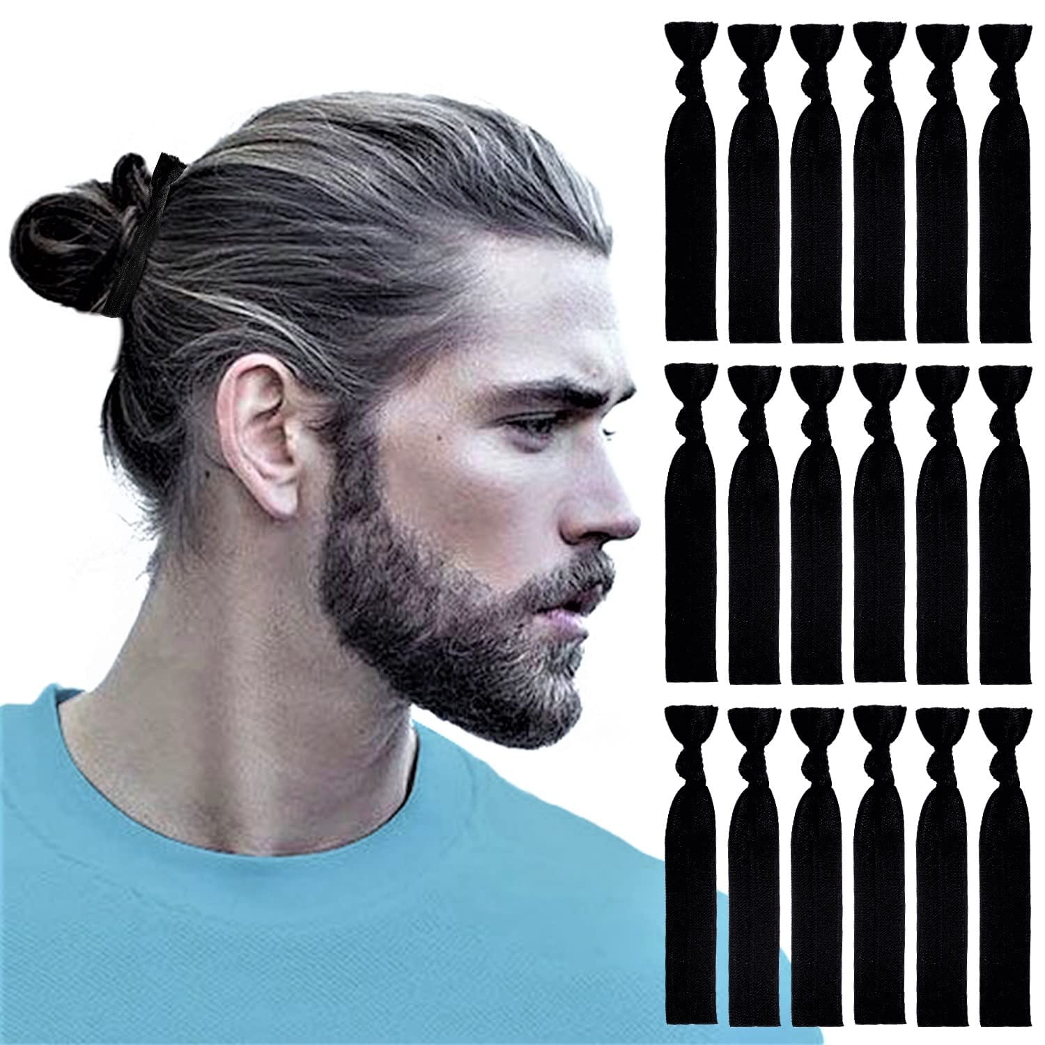100pcs Men Hair Tie For Man Bun.Man Bands Hair Ties For Mens Long Hair Elastic Fabric Hair Ties Knotted Black Ribbons Knot Men's Ponytail Holders Guys (Black-100pcs) - Image 1