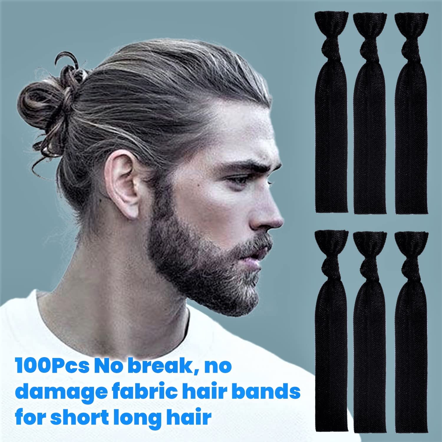 100pcs Men Hair Tie For Man Bun.Man Bands Hair Ties For Mens Long Hair Elastic Fabric Hair Ties Knotted Black Ribbons Knot Men's Ponytail Holders Guys (Black-100pcs) - Image 2