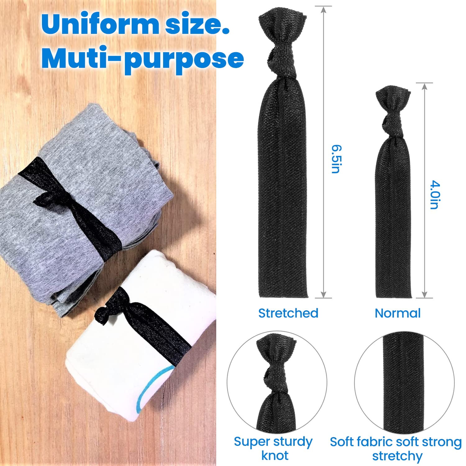 100pcs Men Hair Tie For Man Bun.Man Bands Hair Ties For Mens Long Hair Elastic Fabric Hair Ties Knotted Black Ribbons Knot Men's Ponytail Holders Guys (Black-100pcs) - Image 3