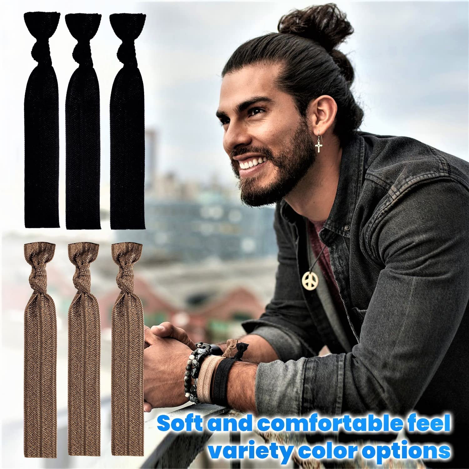 100pcs Men Hair Tie For Man Bun.Man Bands Hair Ties For Mens Long Hair Elastic Fabric Hair Ties Knotted Black Ribbons Knot Men's Ponytail Holders Guys (Black-100pcs) - Image 4