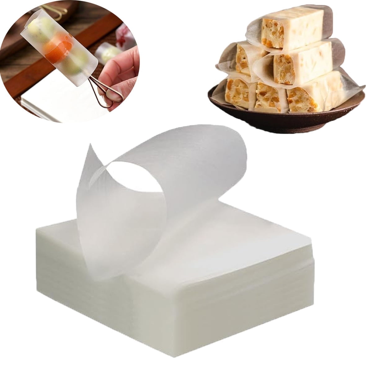 Edible Glutinous Rice Paper Tutuviw 1200Pcs Candy Coated Wrapping Paper Edible Candy Wrappers Sheets,Edible Wafer Paper,Transparent Rice Paper for Homemade Tanghulu Wrapper (2.6x3.2in) - Image 1