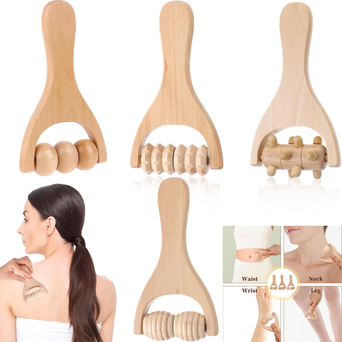Wooden Massage Roller,Tutuviw 4 Pcs Portable Hand Roller Massagers,Wood Therapy Massages Roller Stick,Muscle Back Neck Shoulder Legs Massages Rollers for Gym Studio Office Home - Image 1