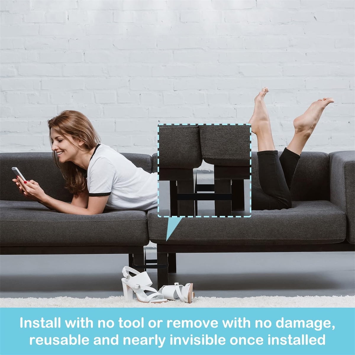 Sectional Couch Connector Tutuviw 16 Pcs Sofa Couch Leg Strap,Heavy Duty Rubber Cinch Strap Keep Prevent Sofa Sliding,Reusable Loop Cinch Quick Install Tool for Fixing Sectional Together - Image 3