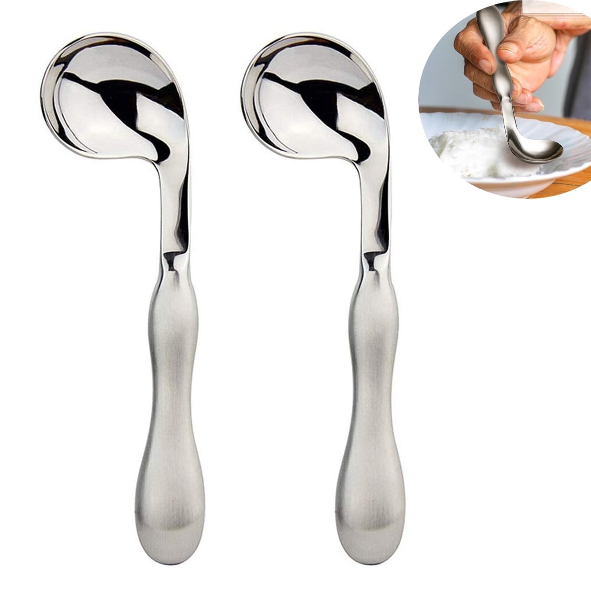 Adaptive Utensils for Elderly Tutuviw 2Pcs Curved Angled Spoon Weighted Utensils Weighted Angled Silverware Cutlery Utensil for Hand Tremors Parkinson's or Elderly Easy Grip Handles - Image 1