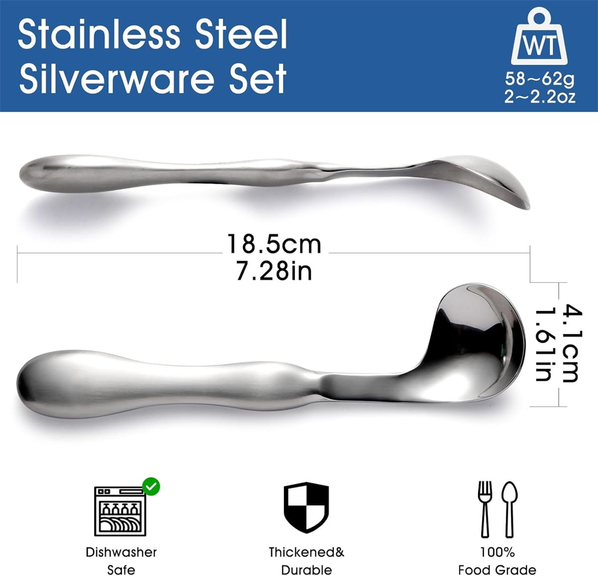 Adaptive Utensils for Elderly Tutuviw 2Pcs Curved Angled Spoon Weighted Utensils Weighted Angled Silverware Cutlery Utensil for Hand Tremors Parkinson's or Elderly Easy Grip Handles - Image 2