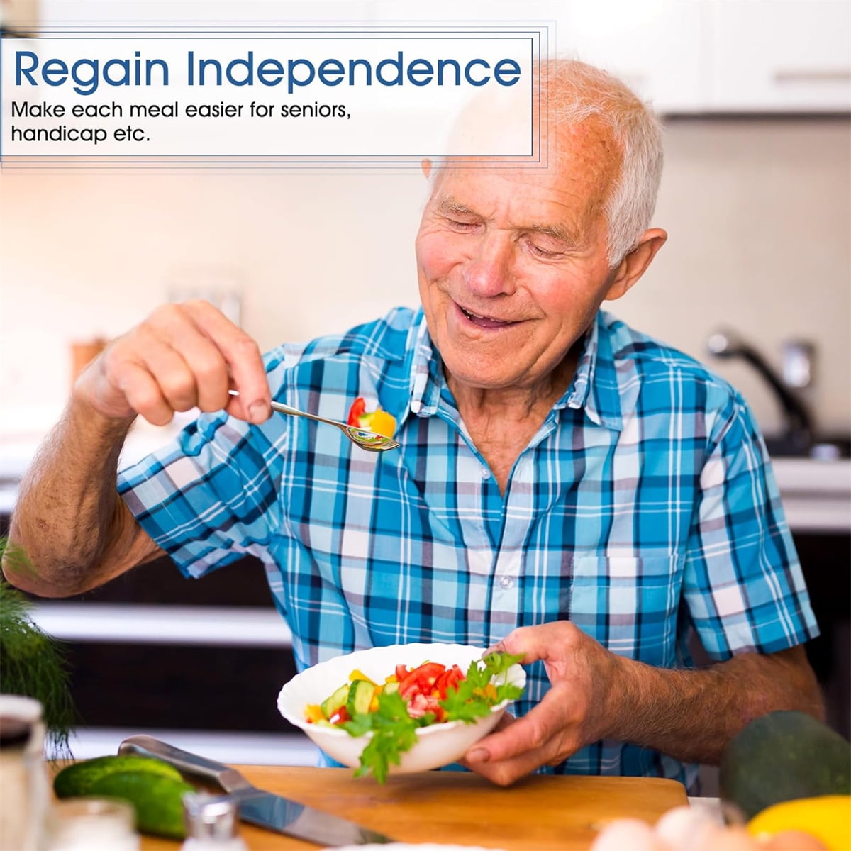 Adaptive Utensils for Elderly Tutuviw 2Pcs Curved Angled Spoon Weighted Utensils Weighted Angled Silverware Cutlery Utensil for Hand Tremors Parkinson's or Elderly Easy Grip Handles - Image 4