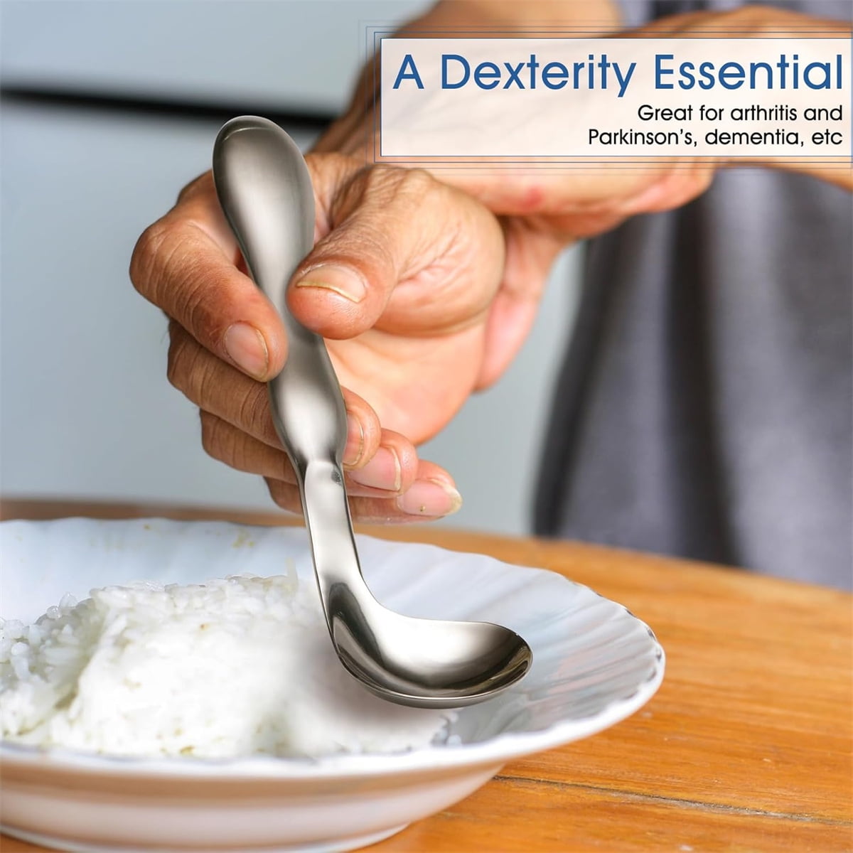 Adaptive Utensils for Elderly Tutuviw 2Pcs Curved Angled Spoon Weighted Utensils Weighted Angled Silverware Cutlery Utensil for Hand Tremors Parkinson's or Elderly Easy Grip Handles - Image 6