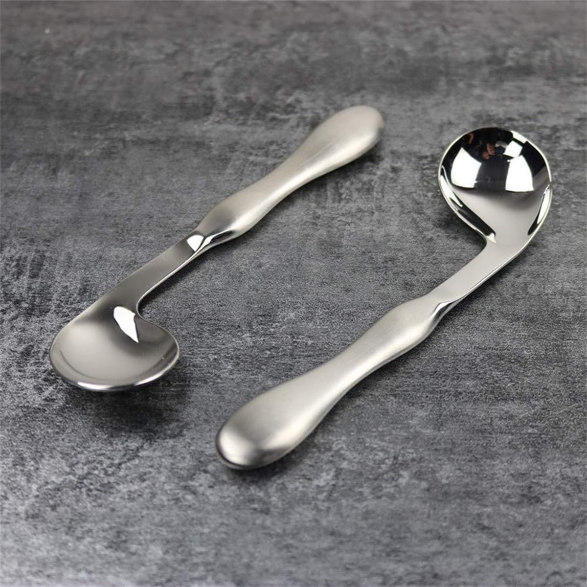 Adaptive Utensils for Elderly Tutuviw 2Pcs Curved Angled Spoon Weighted Utensils Weighted Angled Silverware Cutlery Utensil for Hand Tremors Parkinson's or Elderly Easy Grip Handles - Image 7