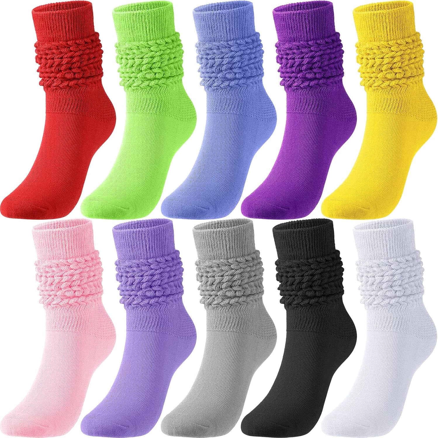 WQBLQH 10 Pairs Women's Slouch Socks Extra Long Knitted Sock Cotton Scrunchie Socks Size 9 to 11 Bright Color 1 - Image 1
