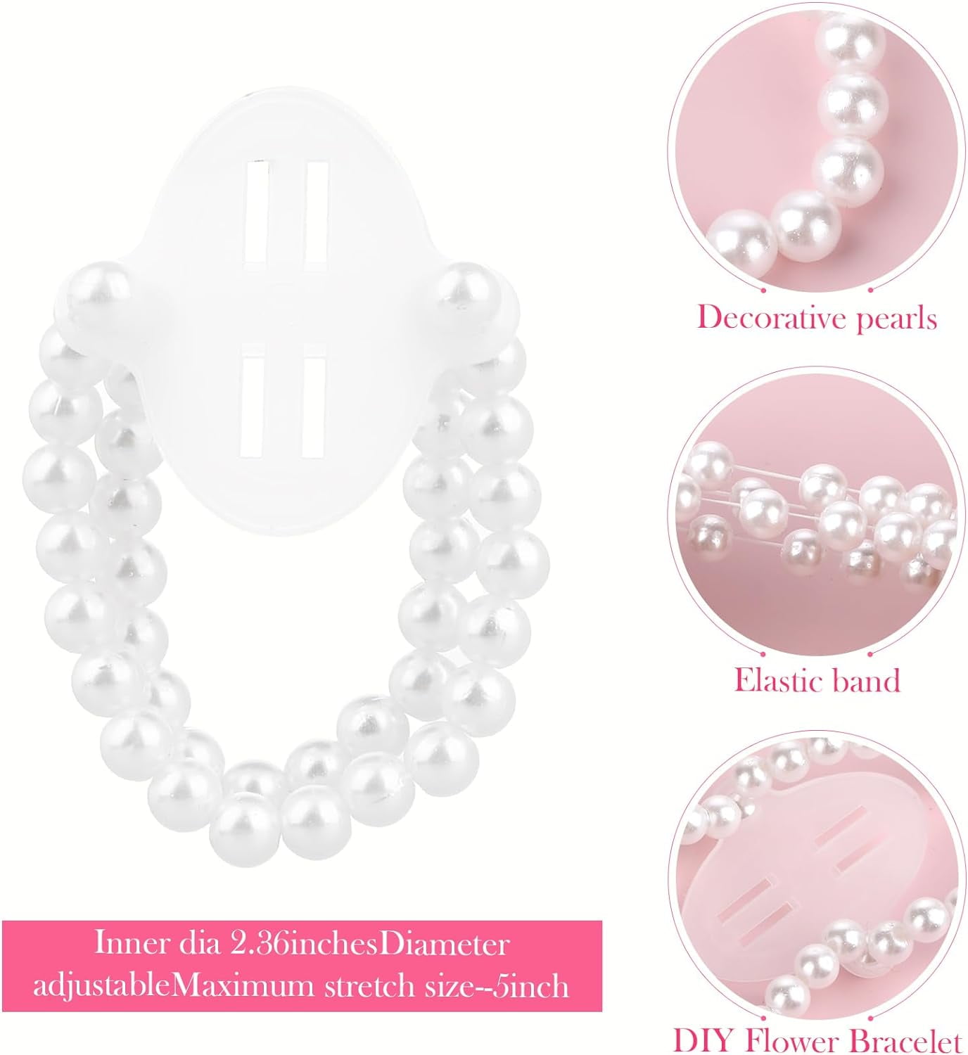 6 Pieces Corsage Wristlet Bands, Elastic Corsage Bracelet Handmade Stretch Pearl Corsage Wristband DIY Flower Bracelet for Women Girls Bridal Wedding Prom Party Accessories - Image 4
