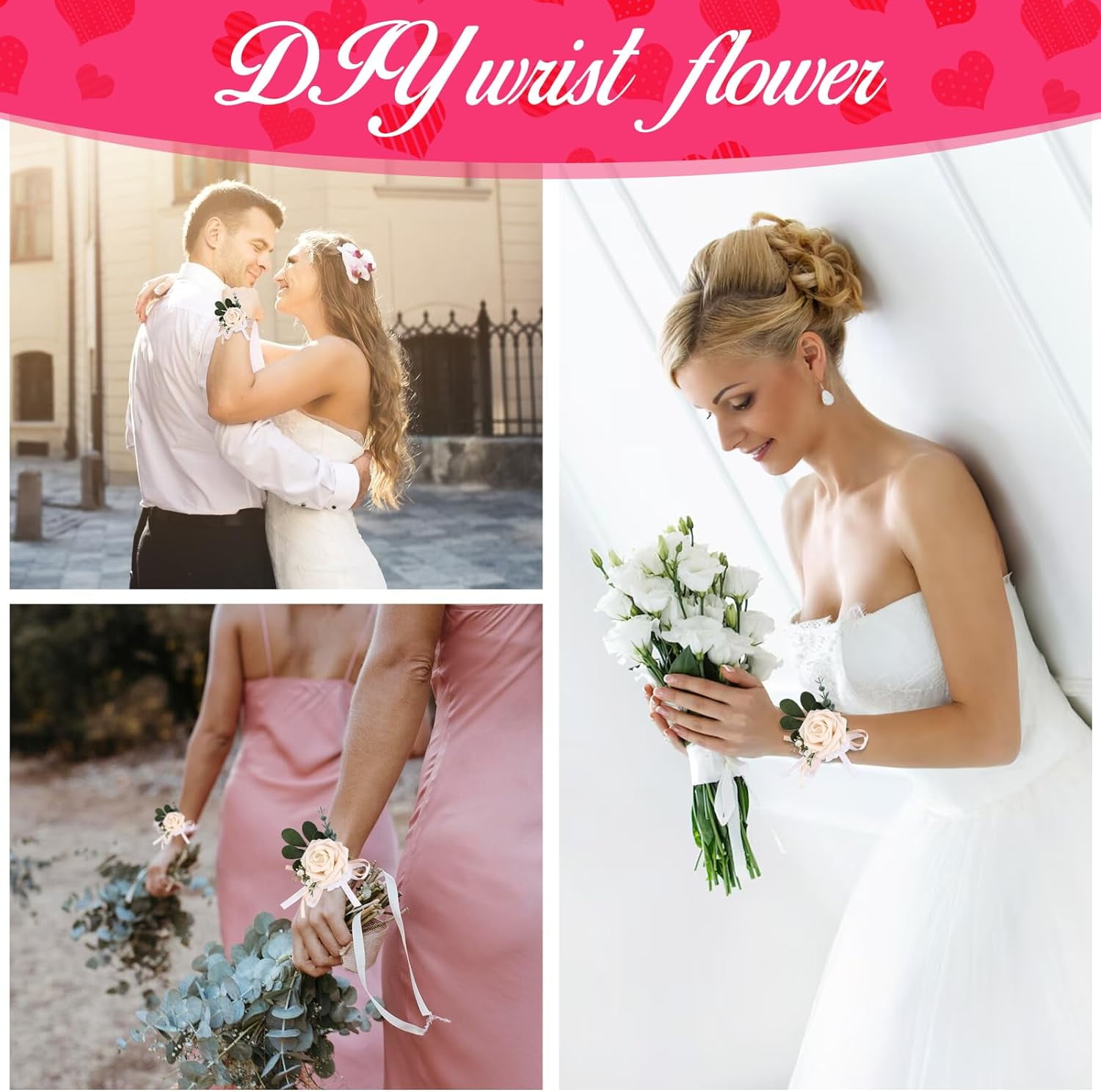 6 Pieces Corsage Wristlet Bands, Elastic Corsage Bracelet Handmade Stretch Pearl Corsage Wristband DIY Flower Bracelet for Women Girls Bridal Wedding Prom Party Accessories - Image 5