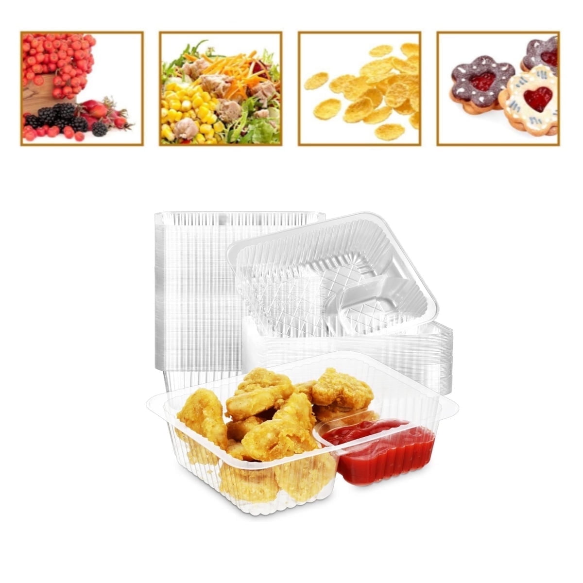 Nacho Trays for Party,6.3x5.1x1.6InPlastic Nacho Holders,2 Compartments Clear Anti-Spill Food Containers with Chip and Dip Holder,50Pcs - Image 1