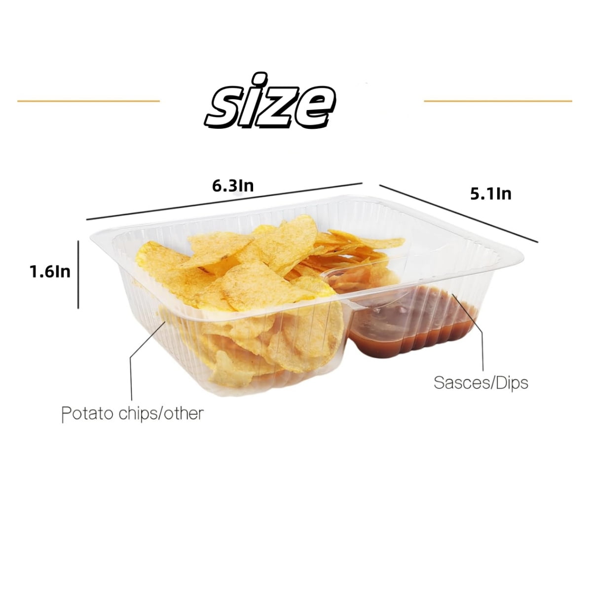 Nacho Trays for Party,6.3x5.1x1.6InPlastic Nacho Holders,2 Compartments Clear Anti-Spill Food Containers with Chip and Dip Holder,50Pcs - Image 2