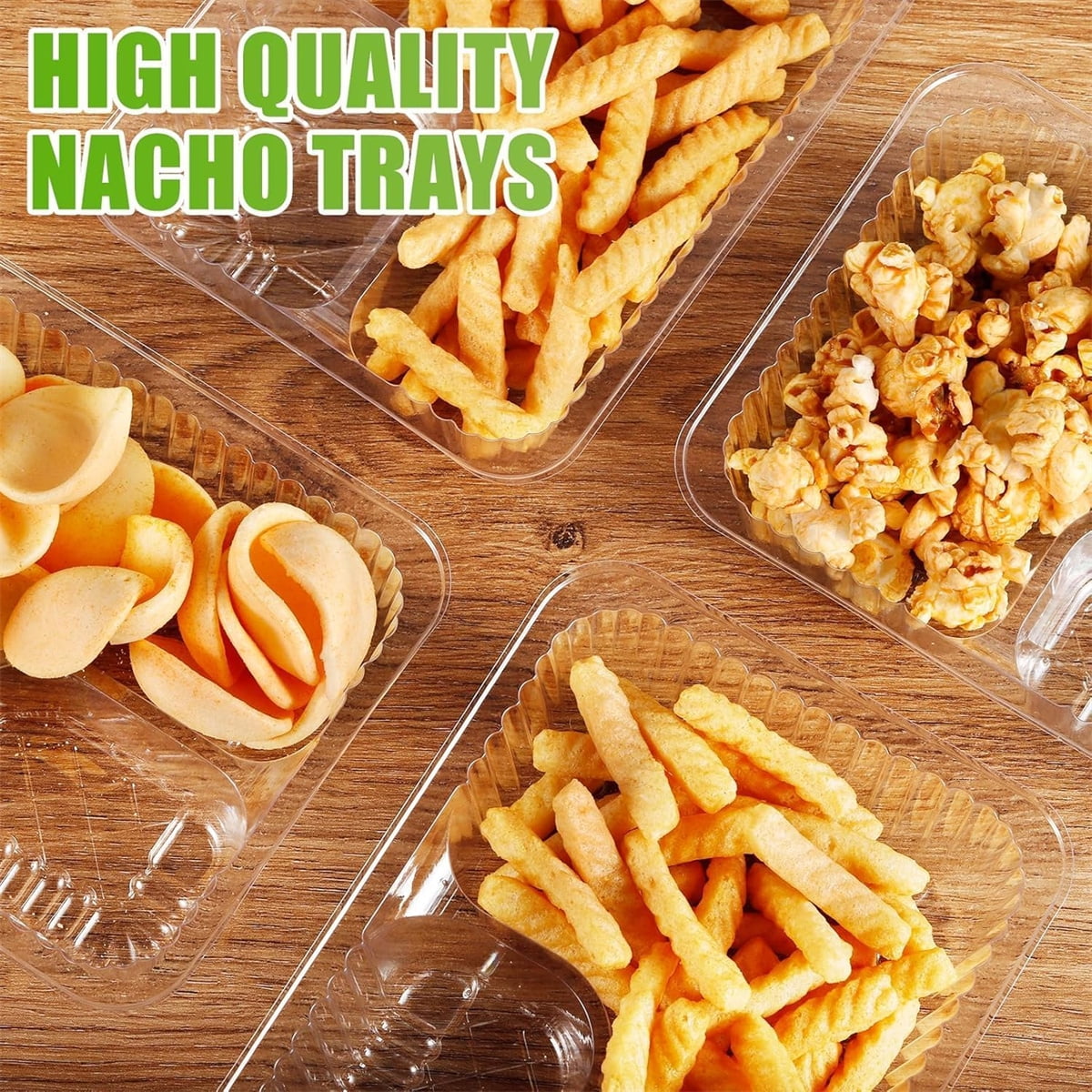 Nacho Trays for Party,6.3x5.1x1.6InPlastic Nacho Holders,2 Compartments Clear Anti-Spill Food Containers with Chip and Dip Holder,50Pcs - Image 3