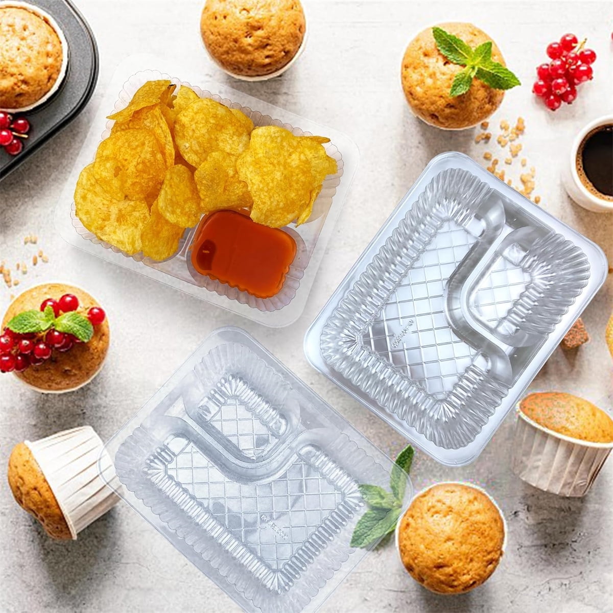 Nacho Trays for Party,6.3x5.1x1.6InPlastic Nacho Holders,2 Compartments Clear Anti-Spill Food Containers with Chip and Dip Holder,50Pcs - Image 4