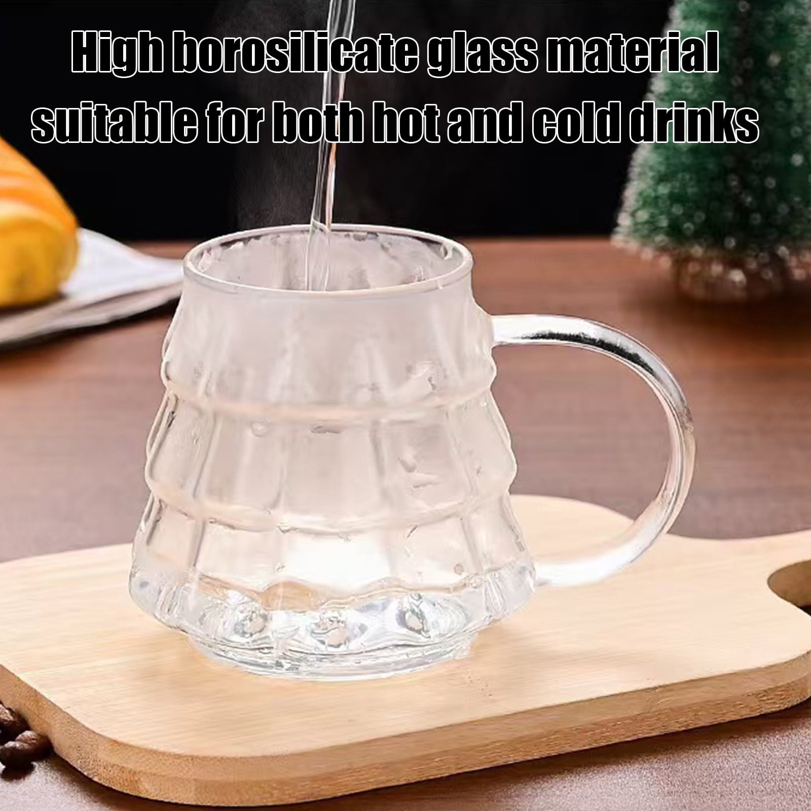 Christmas Tree Coffee Mug, 350ml Tree-shaped Clear Glass Coffee Mug with Handle for Ice Americano, Tea, Milk, Creative Christmas Gift for Colleagues, Friends(1*Cup, with Lid & Straw) Clear - Image 5