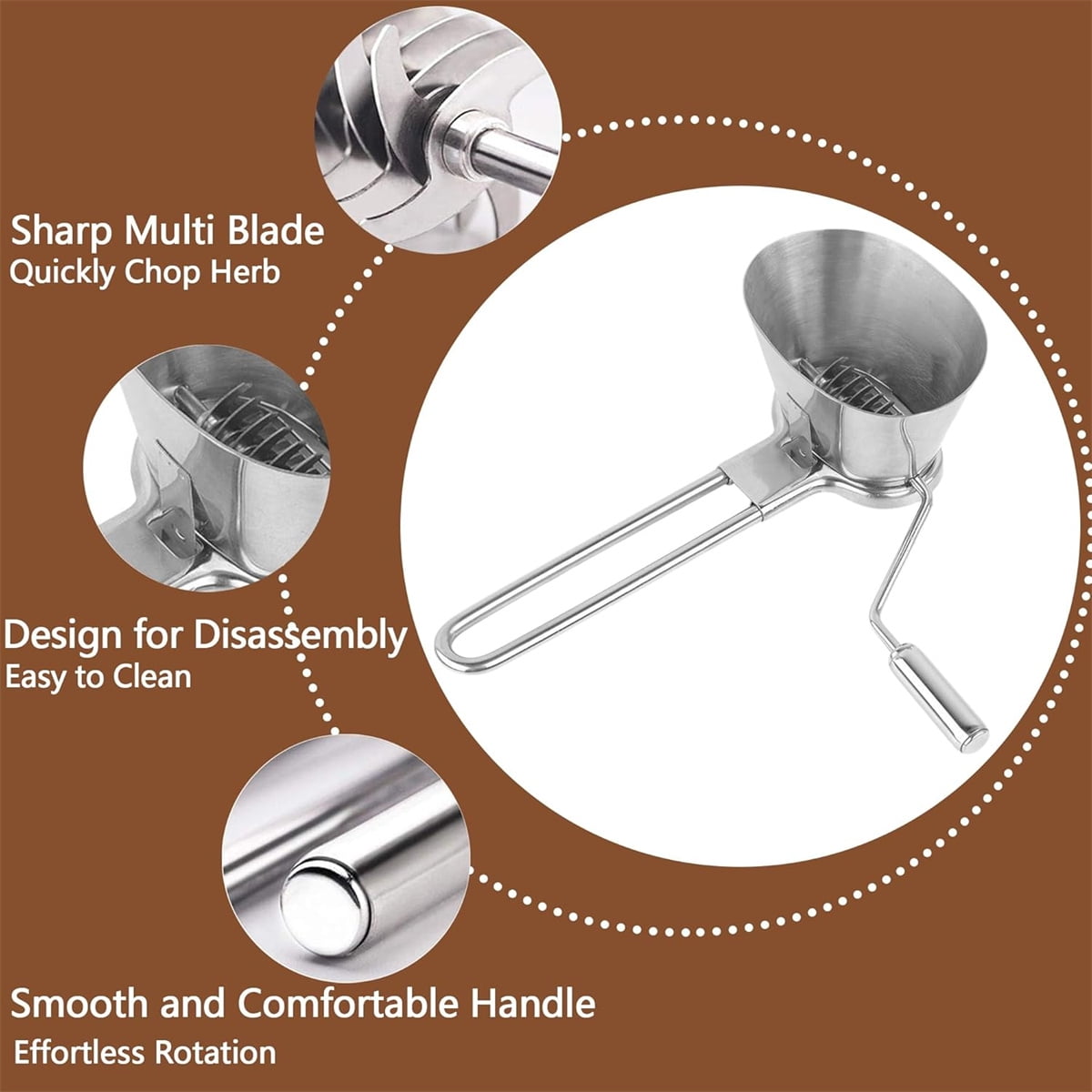 Tutuviw Manual Stainless Steel Parsley Shredder,Pepper Grinder,Herb Roller Mincer,Handheld Spice Grinder,Versatile Kitchen Tool for Herbs Vegetables Spices,Easy Hand-crank for Quick Cutting/Mincing - Image 3